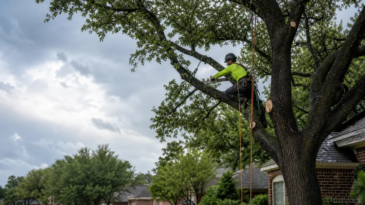 Live Oak Canopy Thinning in Hurst: How Much Is Too Much? — realistic Hurst, Texas tree-service scene