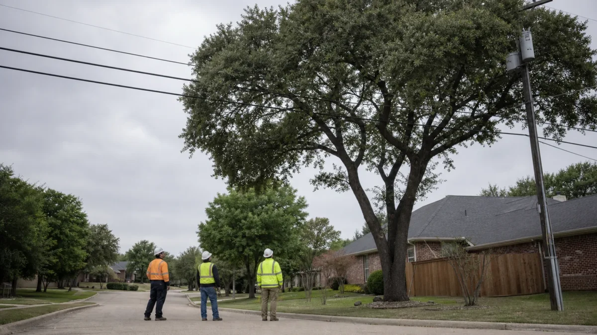 Tree Branches Near Power Lines in Hurst: Who Should You Call? — realistic Hurst, Texas tree-service scene