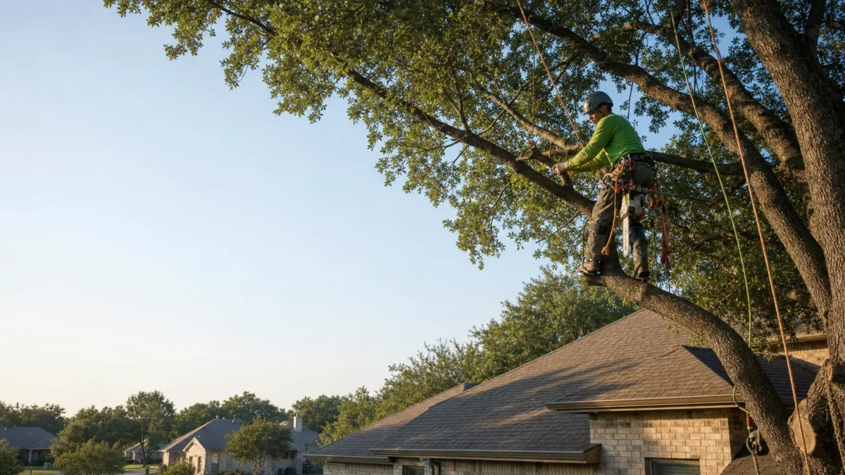 Tree Limbs Over a Hurst Roof: Clearance Without Ruining the Tree — realistic Hurst, Texas tree-service scene