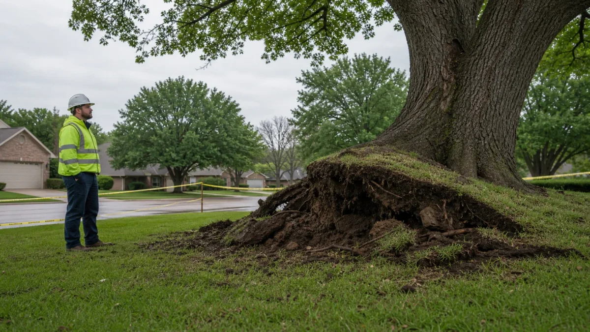 A Tree Is Leaning After Heavy Rain in Hurst—Is It an Emergency? — realistic Hurst, Texas tree-service scene