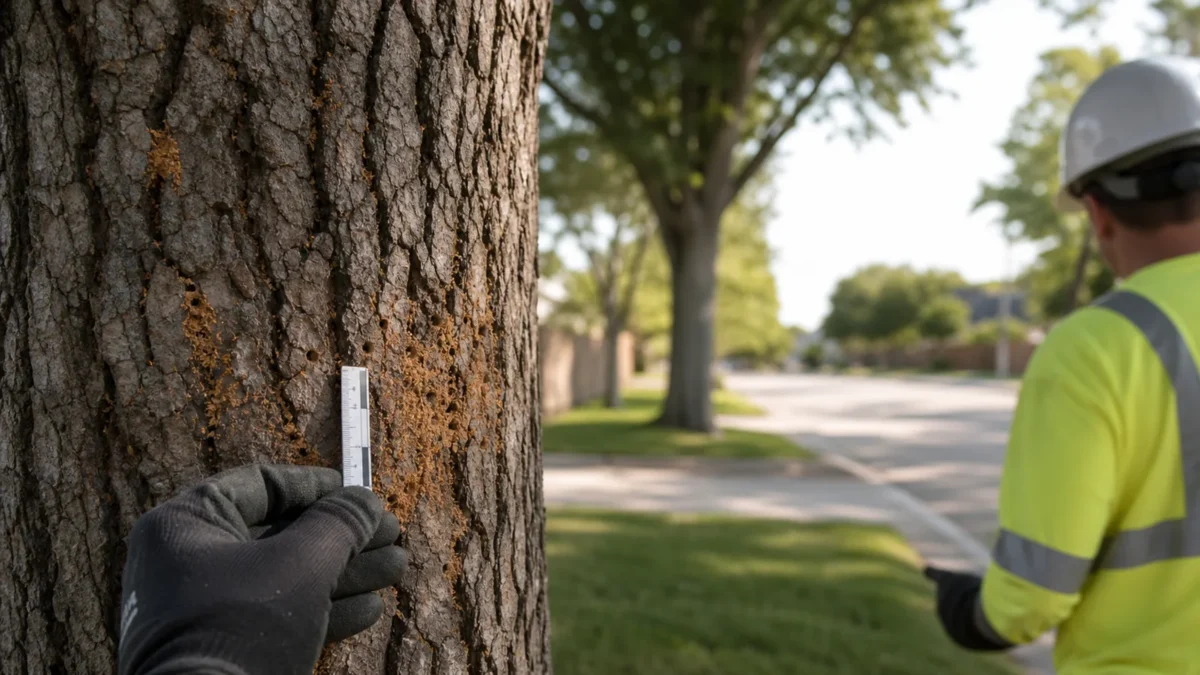 Borer and Beetle Signs in Hurst Trees: Holes, Frass, and Dieback — realistic Hurst, Texas tree-service scene
