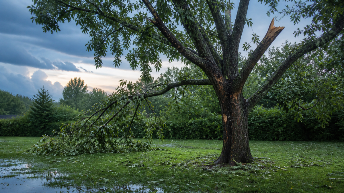 AI-generated illustrative image for Hail-Damaged Trees in Hurst: Bark Wounds, Leaf Loss, and Broken Tips