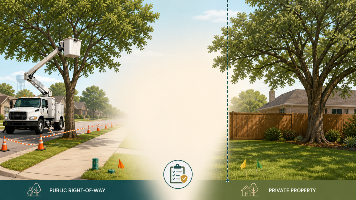 AI-generated illustrative image of a Hurst street tree beside a sidewalk and curb